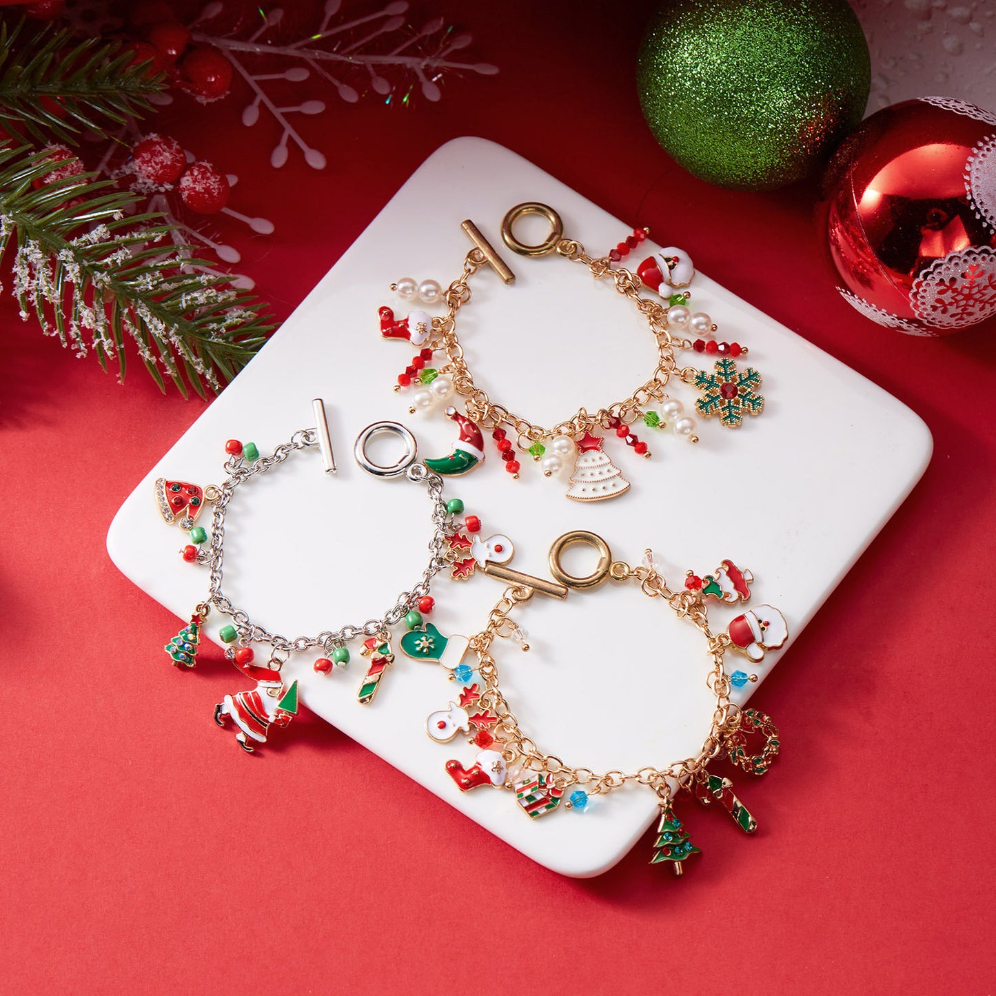 Christmas Tree Santa Claus Pendant Bracelet For Women